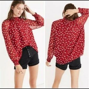 Madewell Red Mistlight Mockneck Seattle Floral Blouse